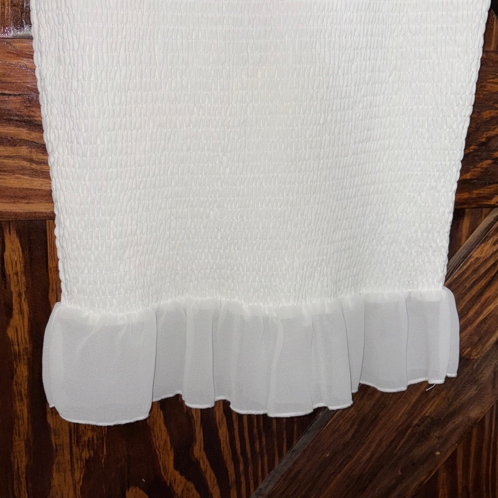 Elegant White Long Sleeve Ruffle Hem Dress - Picture 3 of 6